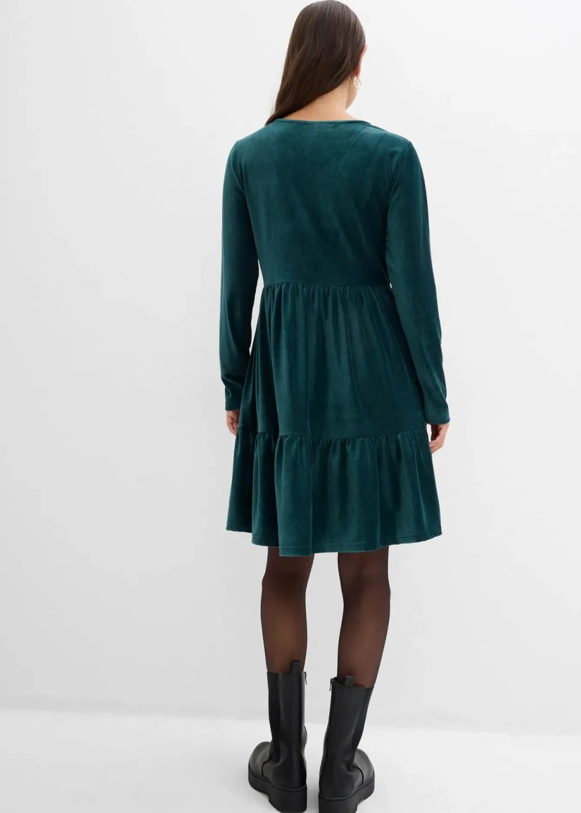 bonprix Kleider|Bekleidung·Pullover & Strickjacken^Minikleid aus elastischen Samt tiefgrün