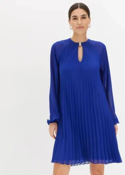 bonprix Bekleidung·Pullover & Strickjacken|Festliche Mode^Minikleid aus feinem Chiffon mit Plisseé blau