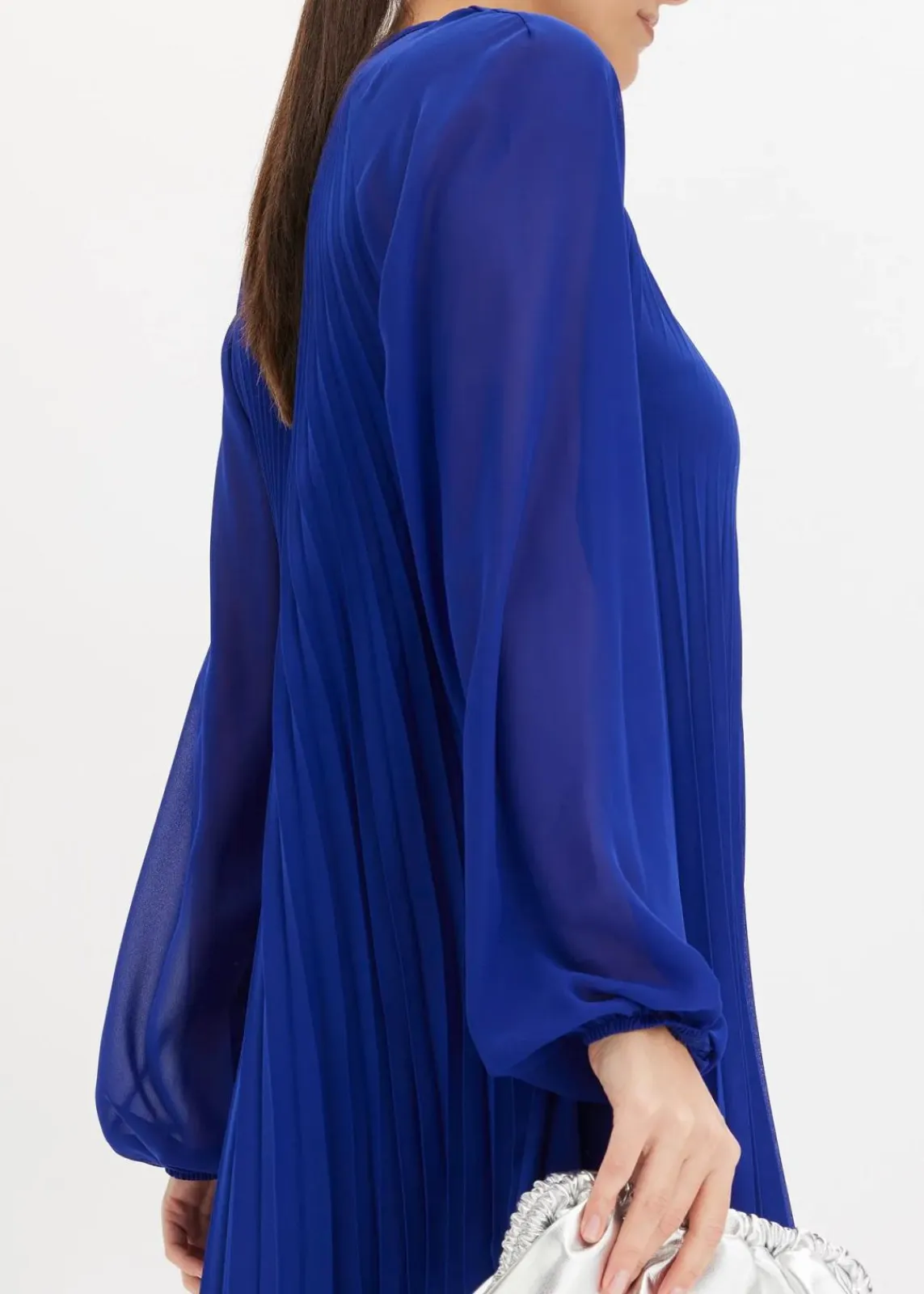 bonprix Bekleidung·Pullover & Strickjacken|Festliche Mode^Minikleid aus feinem Chiffon mit Plisseé blau