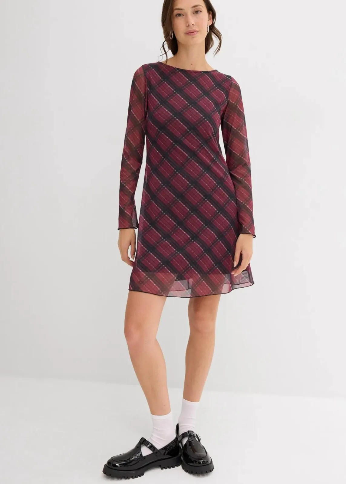 bonprix Kleider^Minikleid aus feinem Mesh dunkelrot kariert