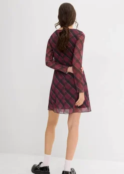 bonprix Kleider^Minikleid aus feinem Mesh dunkelrot kariert