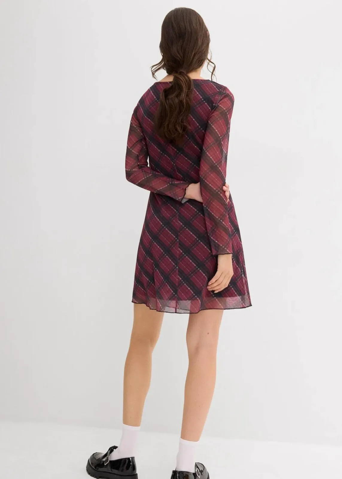 bonprix Kleider^Minikleid aus feinem Mesh dunkelrot kariert