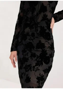 bonprix Bekleidung·Pullover & Strickjacken|Festliche Mode^Minikleid aus feinem Mesh mit Flockprint schwarz/beige floral