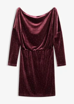 bonprix Bekleidung·Pullover & Strickjacken|Kleider^Minikleid aus fließendem Samt und Glitzer weinrot