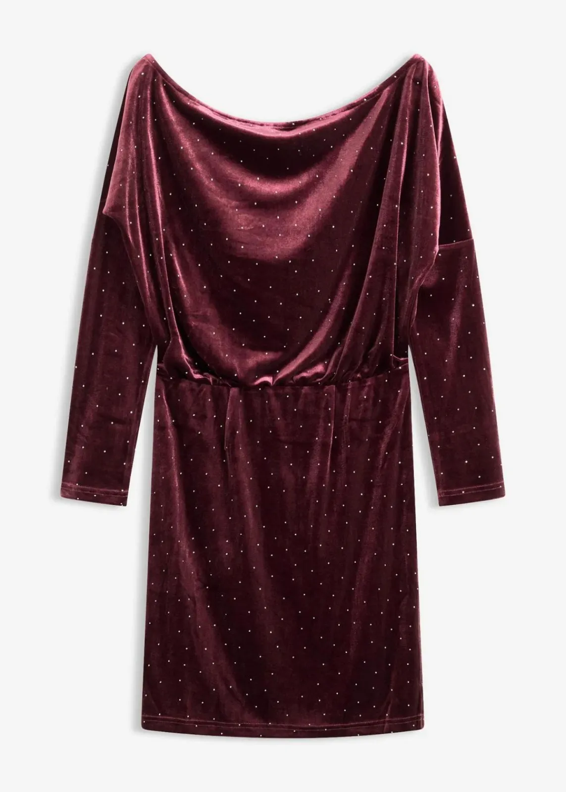 bonprix Bekleidung·Pullover & Strickjacken|Kleider^Minikleid aus fließendem Samt und Glitzer weinrot