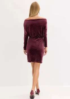 bonprix Bekleidung·Pullover & Strickjacken|Kleider^Minikleid aus fließendem Samt und Glitzer weinrot