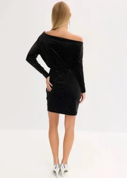 bonprix Kleider|Bekleidung·Pullover & Strickjacken^Minikleid aus fließendem Samt und Glitzer schwarz