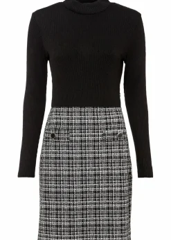 bonprix Kleider|Bekleidung·Pullover & Strickjacken^Minikleid aus fließendem Viskose-Mix schwarz/weiss boucle