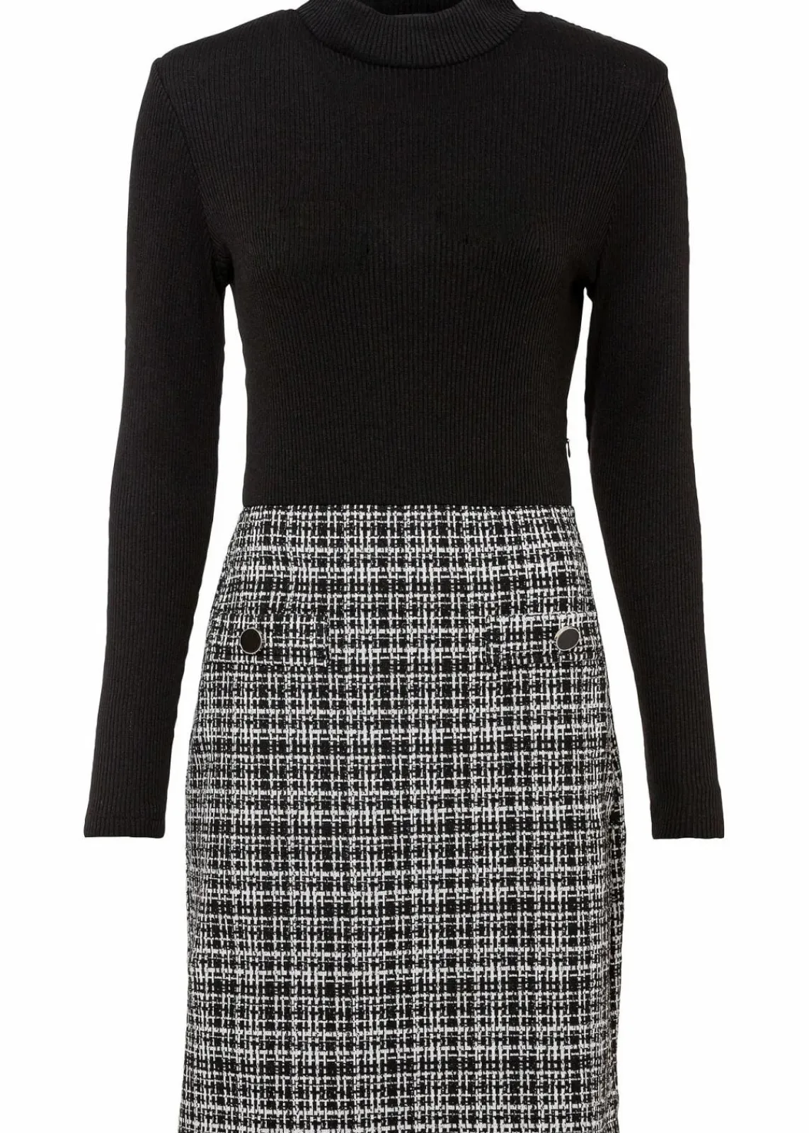 bonprix Kleider|Bekleidung·Pullover & Strickjacken^Minikleid aus fließendem Viskose-Mix schwarz/weiss boucle