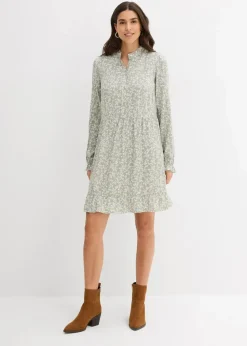 bonprix Bekleidung·Pullover & Strickjacken|Kleider^Minikleid aus fließender Viskose rauchgrün/wollweiß