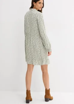 bonprix Bekleidung·Pullover & Strickjacken|Kleider^Minikleid aus fließender Viskose rauchgrün/wollweiß