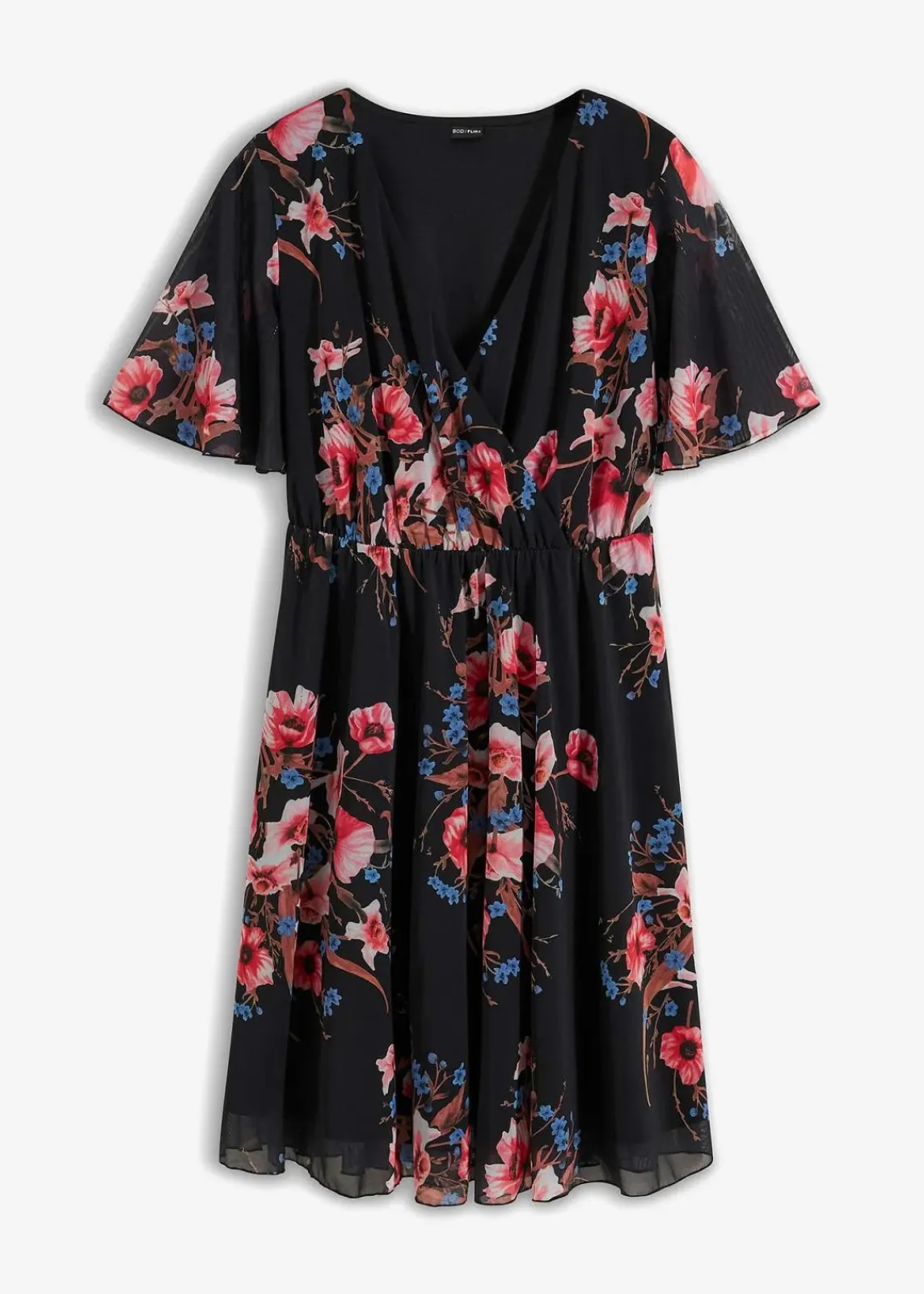 bonprix Kleider|Bekleidung·Pullover & Strickjacken^Minikleid aus Mesh schwarz geblümt