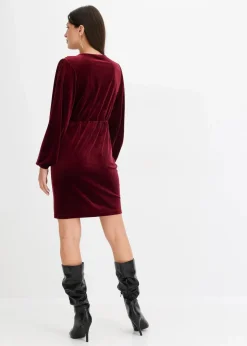 bonprix Bekleidung·Pullover & Strickjacken|Kleider^Minikleid aus softem Samt im Wickeloptik dunkelrot