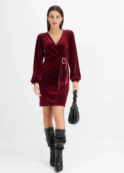 bonprix Bekleidung·Pullover & Strickjacken|Kleider^Minikleid aus softem Samt im Wickeloptik dunkelrot