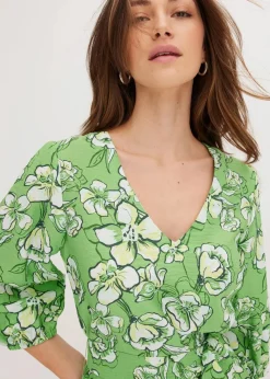 bonprix Bekleidung·Pullover & Strickjacken|Kleider^Minikleid aus softem Viskose-Mix kleegrün bedruckt