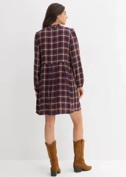 bonprix Bekleidung·Pullover & Strickjacken|Kleider^Minikleid aus softer Viskose dunkelblau/mittelblau/cremebeige/rostbraun/wollweiß kariert