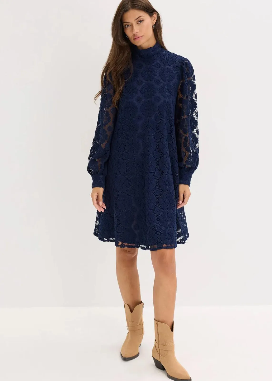 bonprix Kleider|Bekleidung·Pullover & Strickjacken^Minikleid aus Spitze dunkelblau