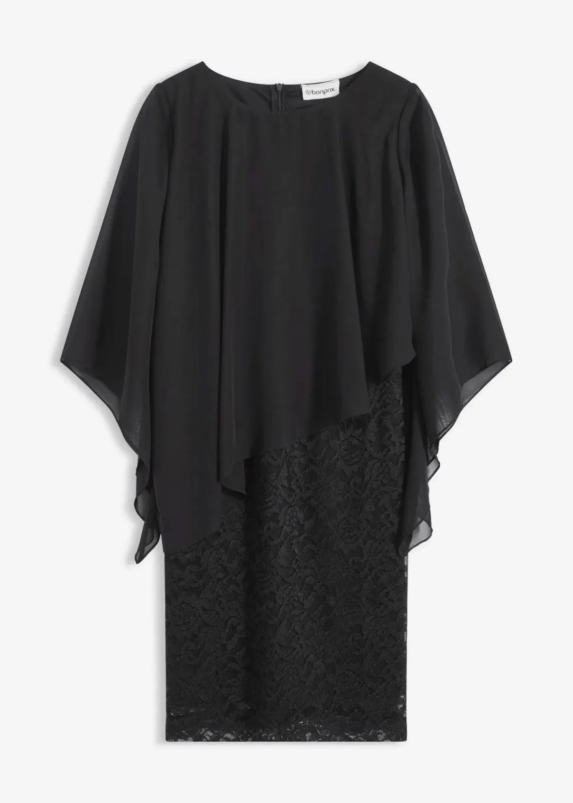 bonprix Bekleidung·Pullover & Strickjacken|Festliche Mode^Minikleid aus Spitze mit Überwurf aus feinem Chiffon schwarz
