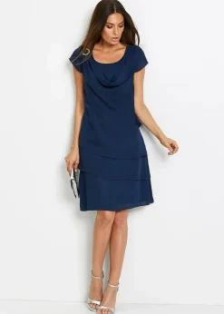 bonprix Bekleidung·Pullover & Strickjacken|Festliche Mode^Minikleid im Lagen-Look mit dekorativem Accessoire dunkelblau