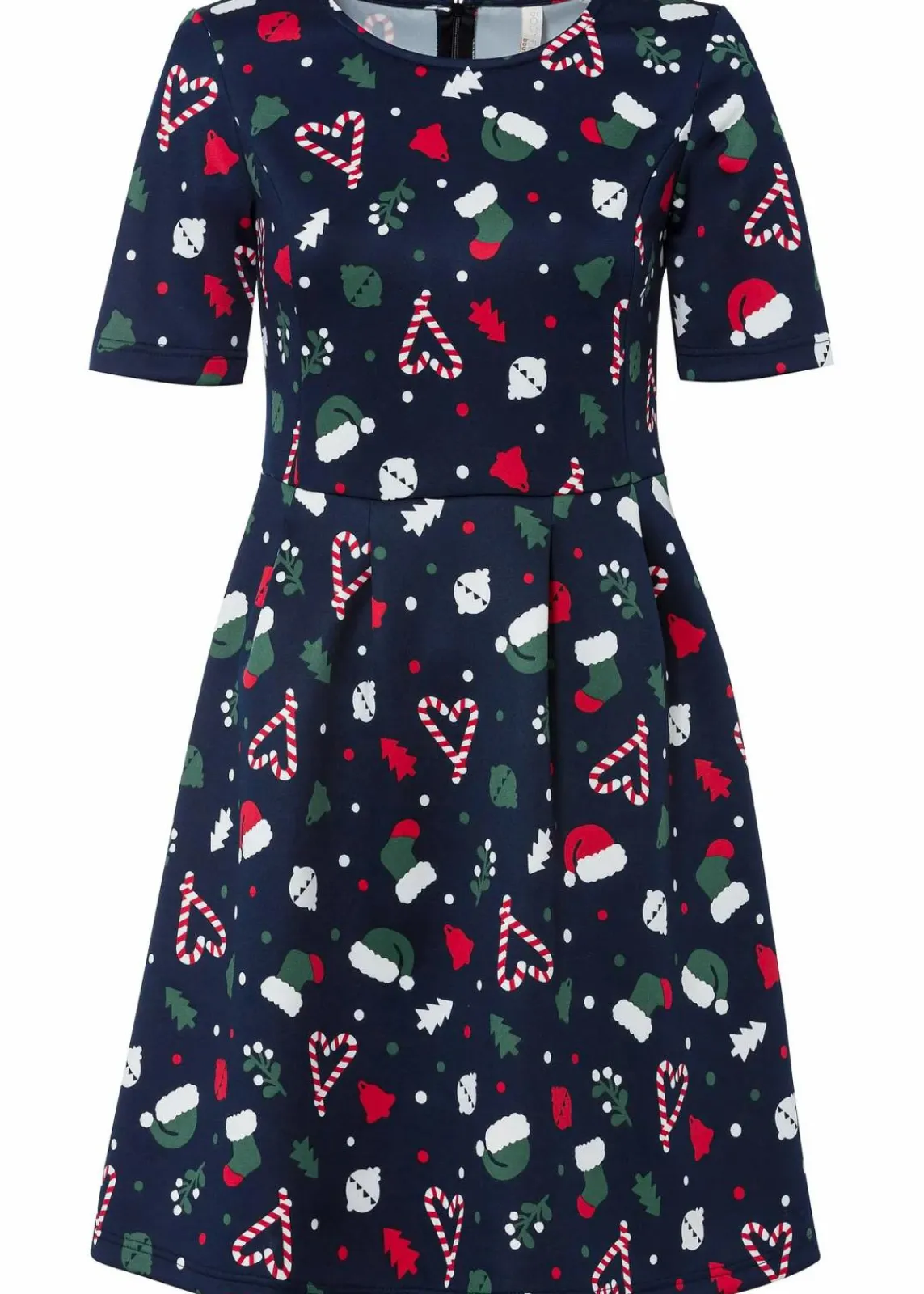 bonprix Bekleidung·Pullover & Strickjacken|Kleider^Minikleid in A-Linie dunkelblau bedruckt