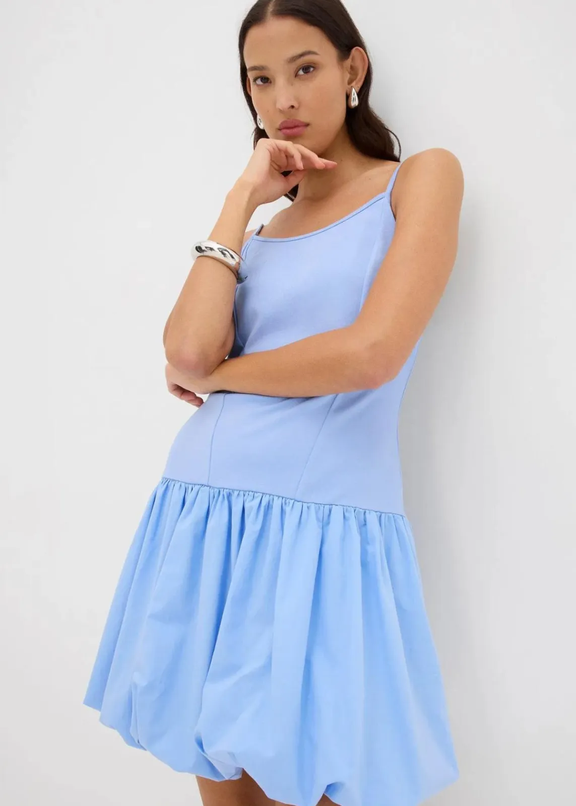 bonprix Kleider^Minikleid mit Ballonrock perlblau