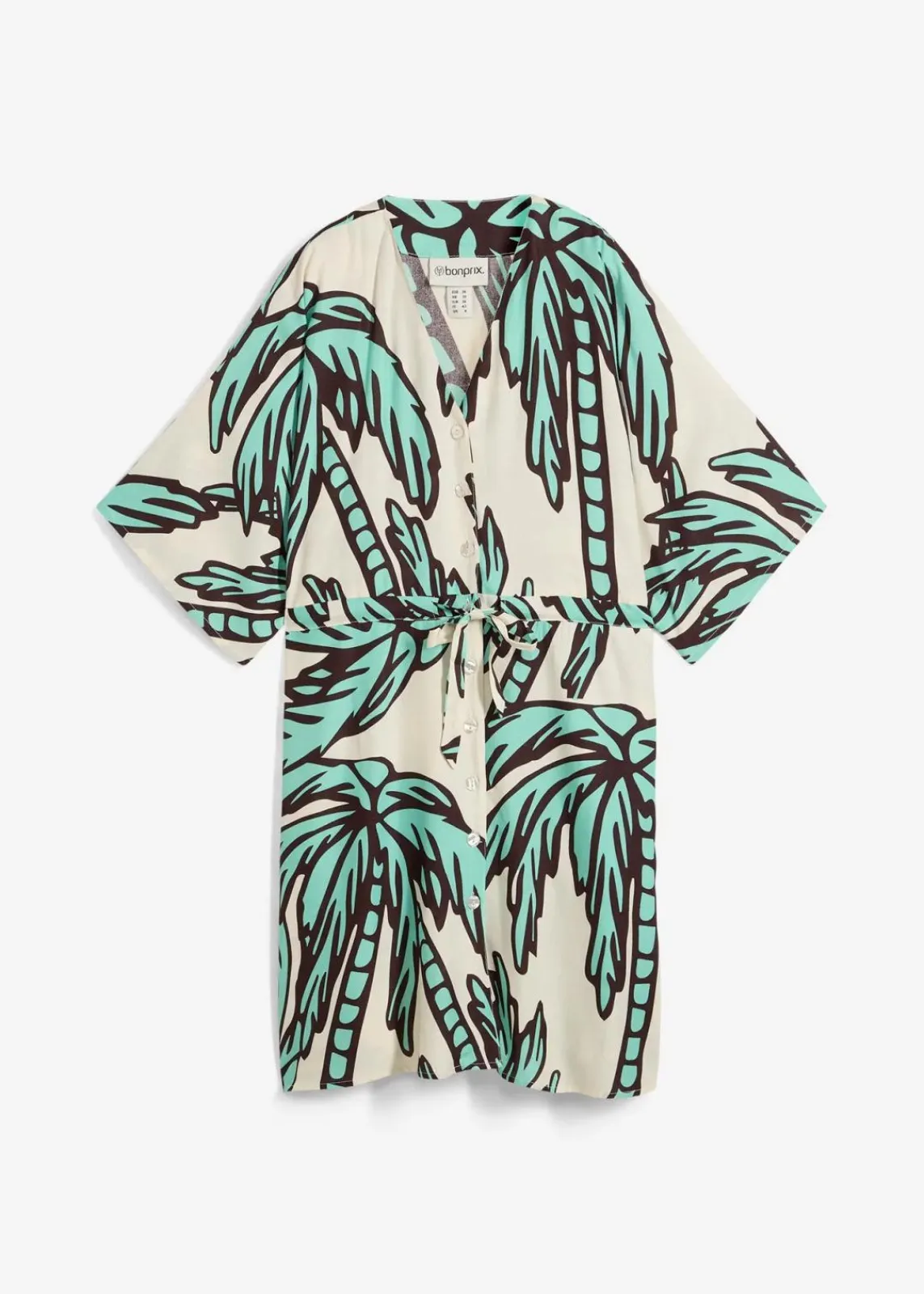 bonprix Nachhaltigere Materialien|Kleider^Minikleid mit Kimono-Ärmeln aus fließender Viskose natur/dunkelbraun/mentholblau floral