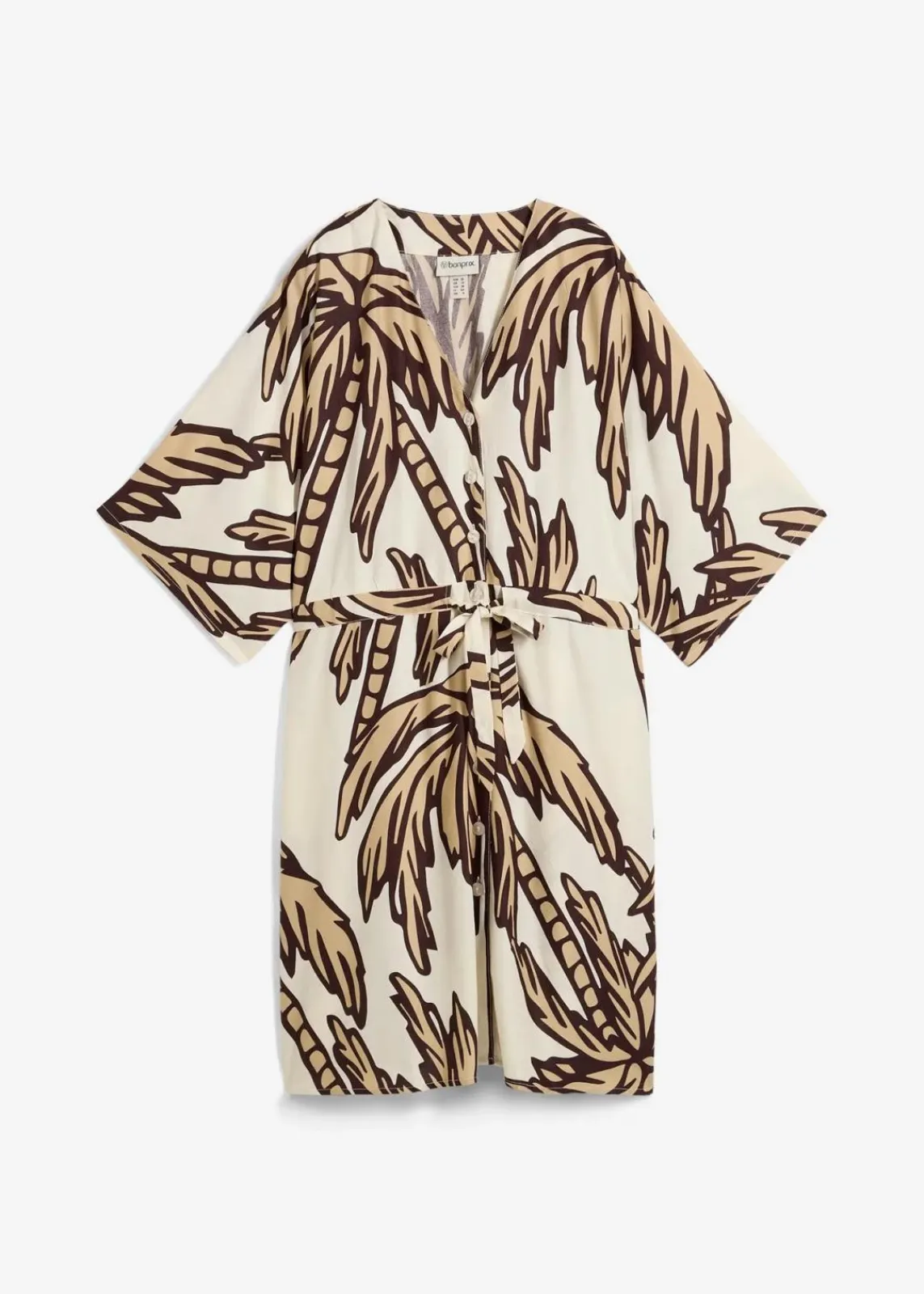 bonprix Bekleidung·Pullover & Strickjacken|Kleider^Minikleid mit Kimono-Ärmeln aus fließender Viskose natur/dunkelbraun/new beige floral