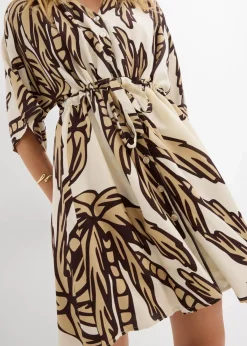 bonprix Bekleidung·Pullover & Strickjacken|Kleider^Minikleid mit Kimono-Ärmeln aus fließender Viskose natur/dunkelbraun/new beige floral