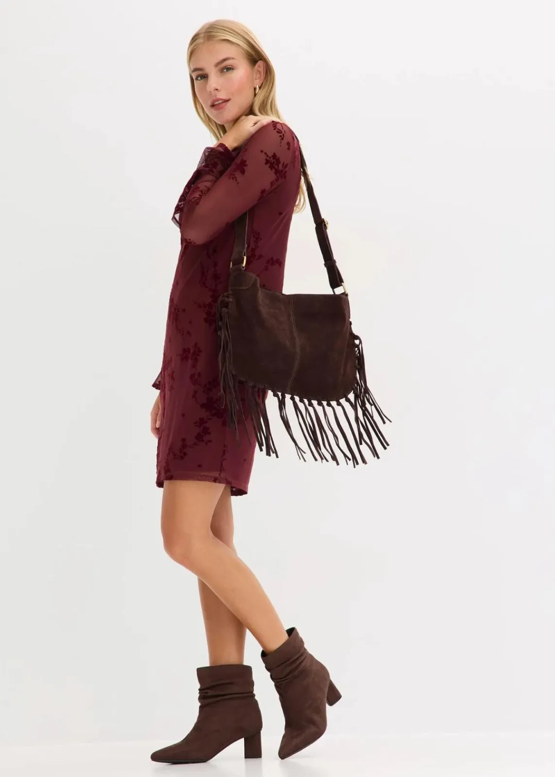 bonprix Kleider|Bekleidung·Pullover & Strickjacken^Minikleid mit Mesh bordeaux