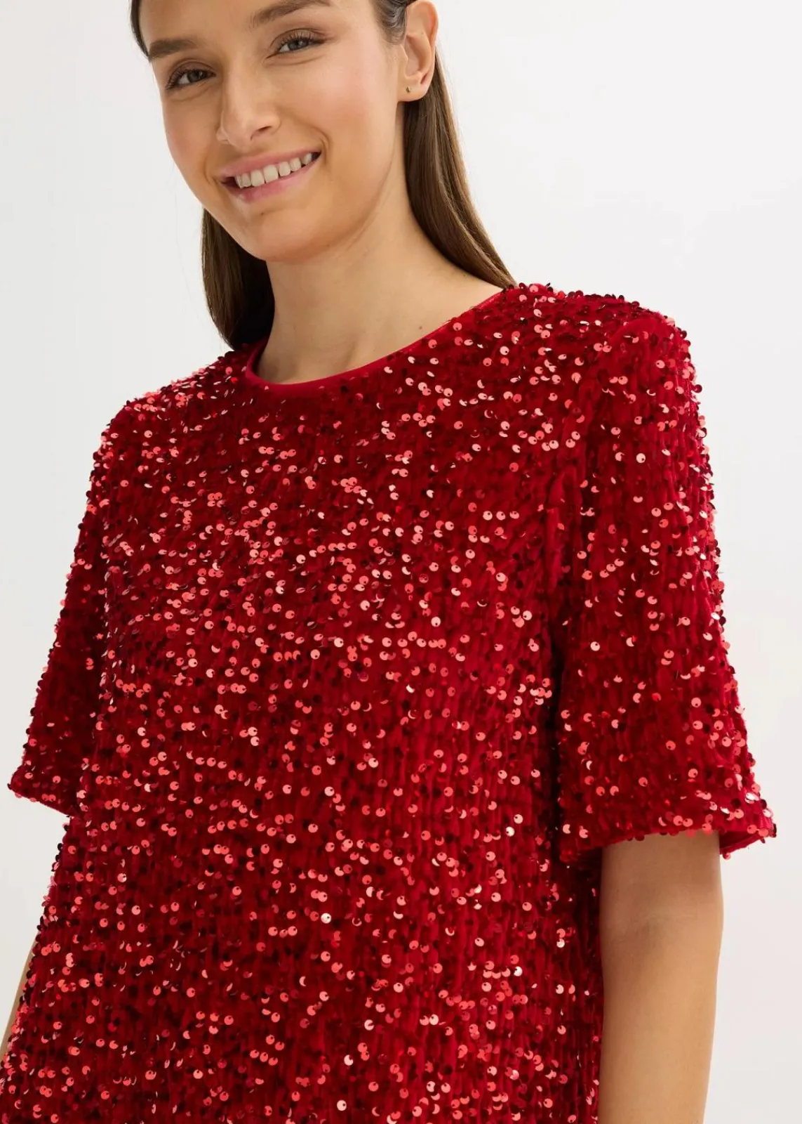 bonprix Kleider|Bekleidung·Pullover & Strickjacken^Minikleid mit Pailletten chillirot