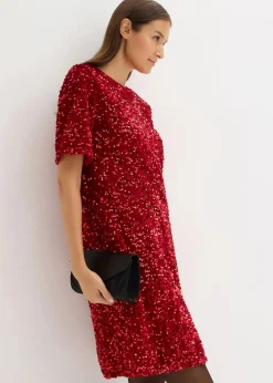 bonprix Kleider|Bekleidung·Pullover & Strickjacken^Minikleid mit Pailletten chillirot