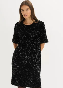 bonprix Bekleidung·Pullover & Strickjacken|Kleider^Minikleid mit Pailletten schwarz