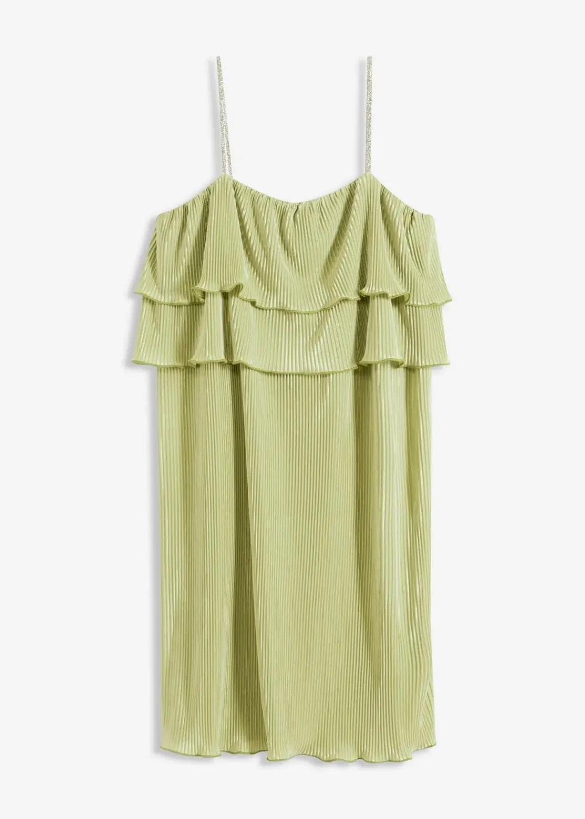 bonprix Kleider^Minikleid mit Plissee und Strass-Trägern schilfgrün