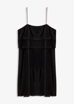 bonprix Kleider^Minikleid mit Plissee und Strass-Trägern schwarz