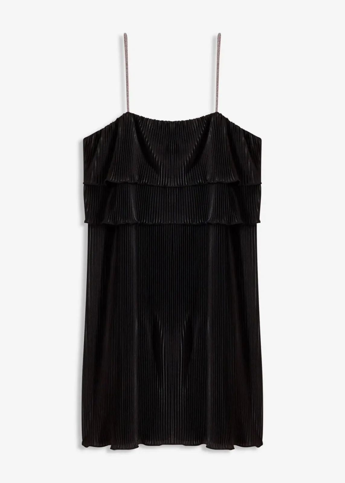 bonprix Kleider^Minikleid mit Plissee und Strass-Trägern schwarz