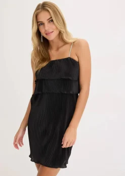 bonprix Kleider^Minikleid mit Plissee und Strass-Trägern schwarz