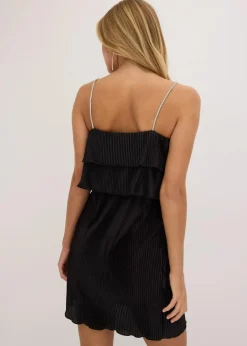bonprix Kleider^Minikleid mit Plissee und Strass-Trägern schwarz