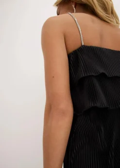bonprix Kleider^Minikleid mit Plissee und Strass-Trägern schwarz