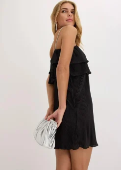bonprix Kleider^Minikleid mit Plissee und Strass-Trägern schwarz