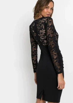 bonprix Kurzgrößen|Kurzgrößen^Minikleid mit Spitze schwarz