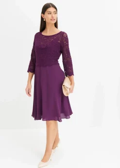 bonprix Festliche Mode|Kleider^Minikleid mit Spitze dunkellila