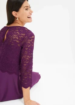 bonprix Festliche Mode|Kleider^Minikleid mit Spitze dunkellila