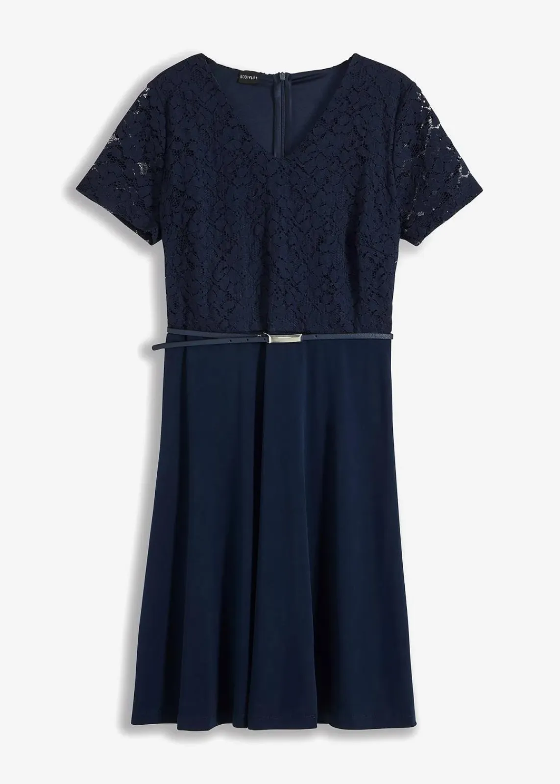 bonprix Festliche Mode|Kleider^Minikleid mit Spitze und Gürtel dunkelblau