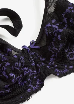 bonprix Wäsche·Dessous|Wäsche·Große Cups D-H^Minimizer-BH mit gepolsterten Tägern und zarter Spitze schwarz/hyazinthenlila