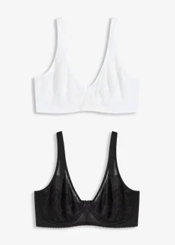 bonprix Wäsche·Dessous|Wäsche·Große Cups D-H^Minimizer-BH mit gepolsterten Trägern (2er Pack) weiß + schwarz