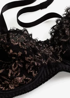 bonprix Große Cups D-H|Nachhaltigere Materialien^Minimizer-BH mit Glitzergarn schwarz/metallic kupfer
