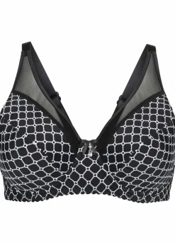 bonprix Wäsche·Große Cups D-H|Wäsche·Bhs^Minimizer-BH mit Mesh schwarz/weiß bedruckt
