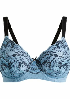 bonprix Wäsche·Dessous|Wäsche·Große Cups D-H^Minimizer-BH mit zarter Spitze blau/schwarz