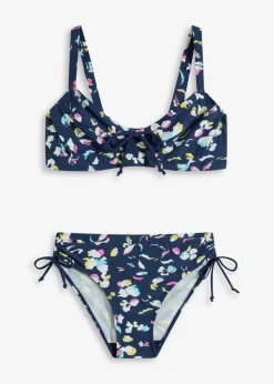 bonprix Nachhaltigere Materialien|Bademode·Bikinis^Minimizer-Bikini mit Bindebändern (2-tlg.Set) dunkelblau/weiß/gelb