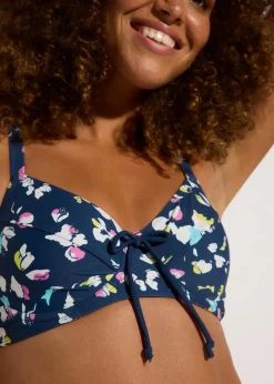 bonprix Nachhaltigere Materialien|Bademode·Bikinis^Minimizer-Bikini mit Bindebändern (2-tlg.Set) dunkelblau/weiß/gelb